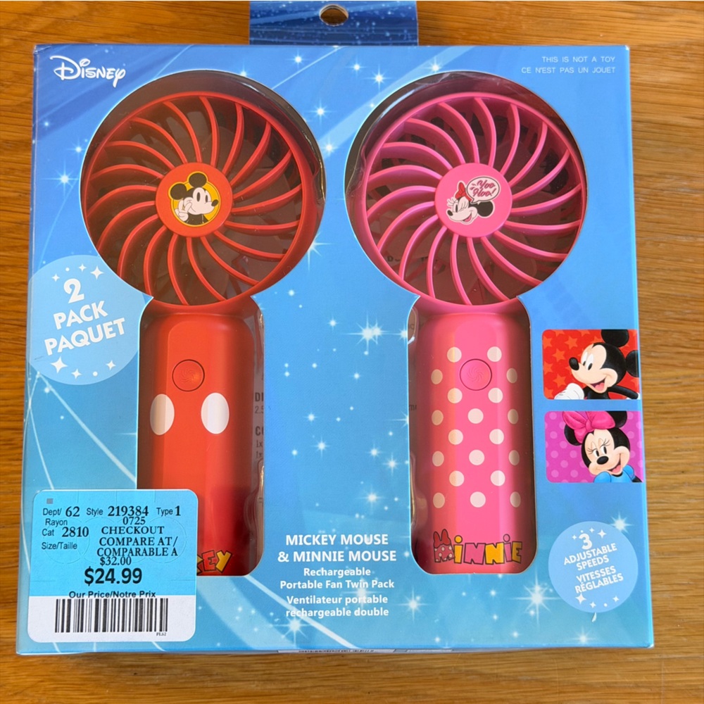 Disney Mickey & Minnie Mouse Portable Rechargeable Mini Fan 2-Pack